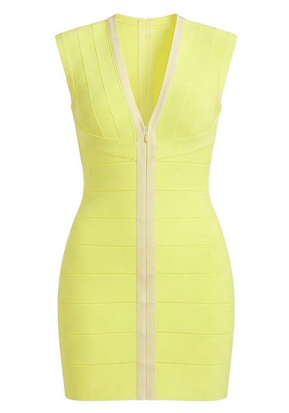 Front Zipper Mini Dress Yellow